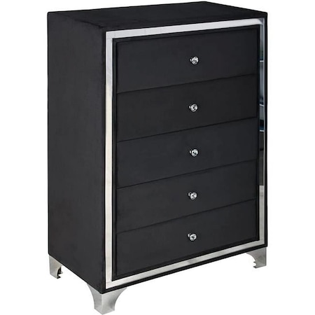 Better Home Monica Velvet Upholstered 5 Drawer Chest Dresser, Black MONICA-CHST-BLK